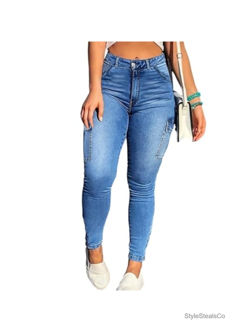 High Waisted Skinny Cargo Pants Stretchy Slim Fit Jeans